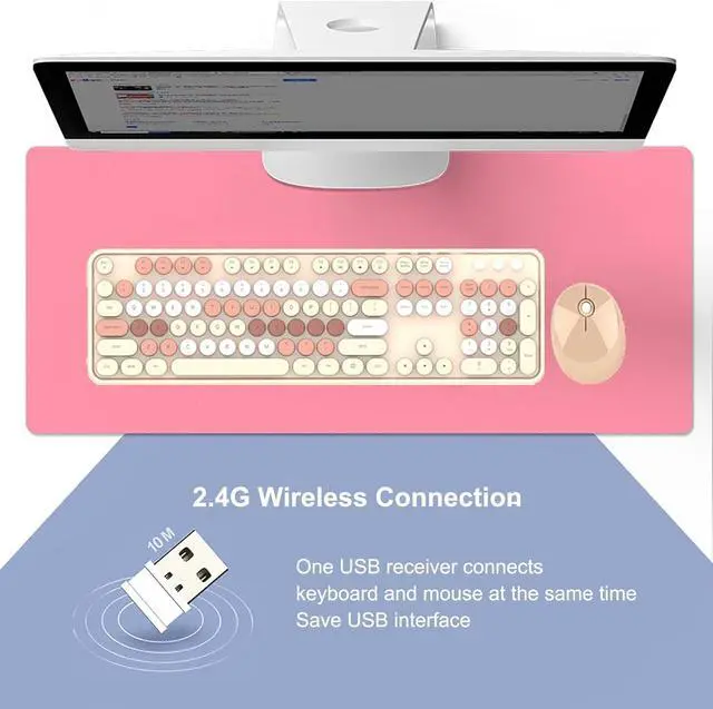 Alt view image 3 of 6 - 2.4G Full-Size Wireless Keyboard and Mouse Combo, Multi-Color Typewriter Style Round Keycap, Cute Candy Colors, Compatible with Notebook, PC (104 Keys,Milk Tea)