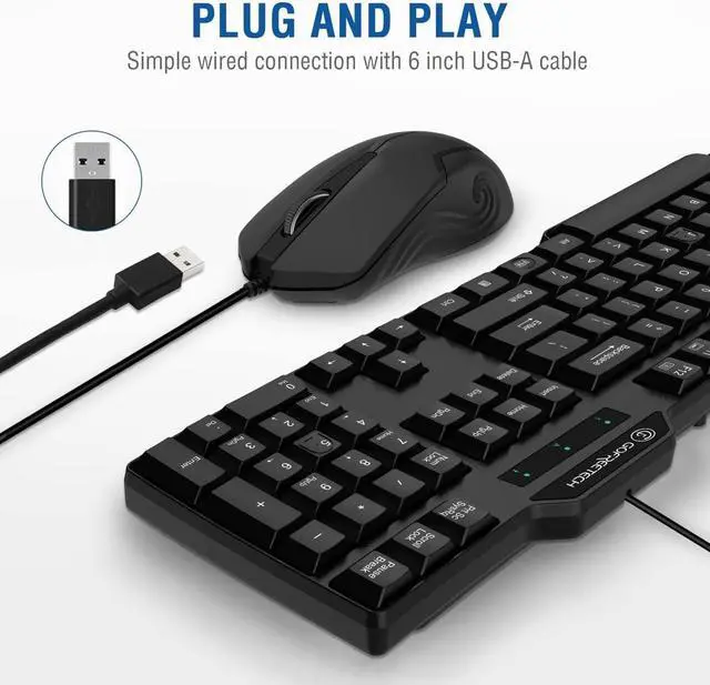 Alt view image 2 of 7 - Wired Keyboard and Mouse Combo, Gofreetech Full-Size Keyboard and Mouse Combo with Optical 3 Button Mouse, USB Plug-and-Play, Compatible with Desktop, Laptop, Notebook, PC Windows