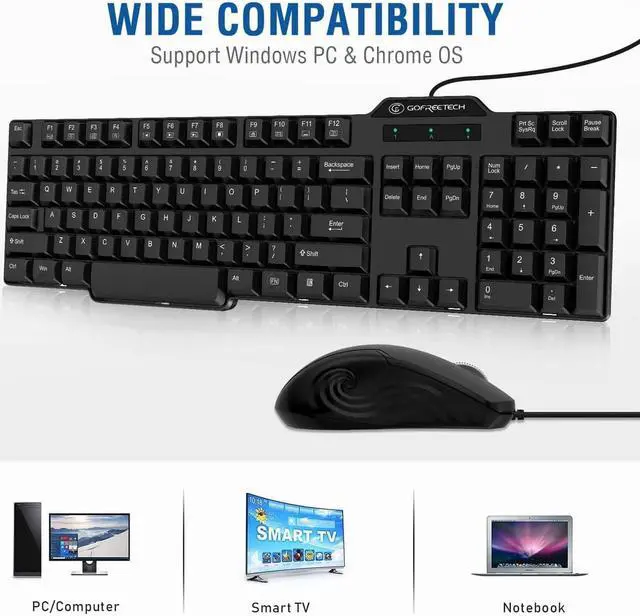 Alt view image 5 of 7 - Wired Keyboard and Mouse Combo, Gofreetech Full-Size Keyboard and Mouse Combo with Optical 3 Button Mouse, USB Plug-and-Play, Compatible with Desktop, Laptop, Notebook, PC Windows