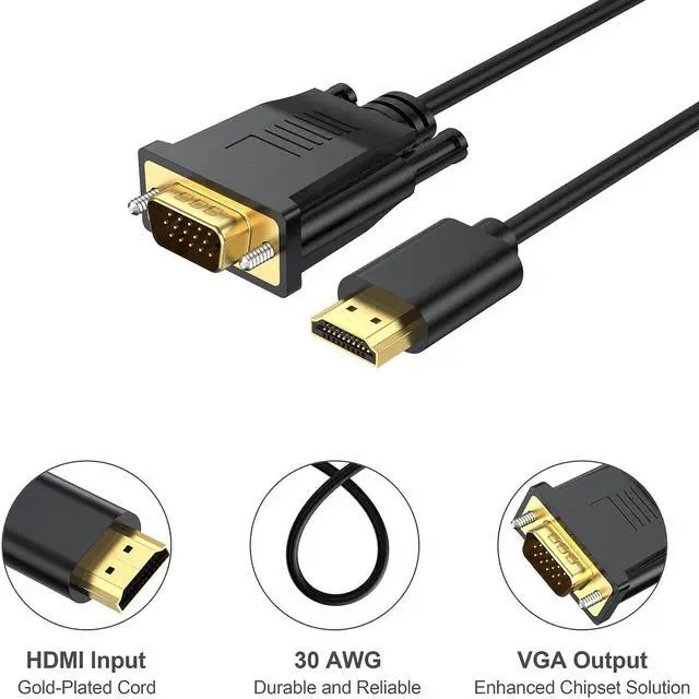 Alt view image 5 of 7 - HDMI to VGA Cable 6 Feet HDMI to VGA Adapter (Male to Male) 1080P HD Video Cord Compatible for Computer Desktop Laptop PC Monitor Projector HDTV and More (NOT Bidirectional 1.8M)