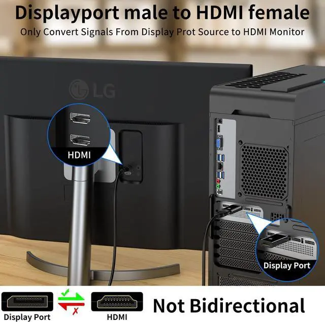 Alt view image 2 of 6 - 4K DisplayPort to HDMI Adapter 2-Pack 24K Gold Plated Uni-Directional Display Port DP to HDMI Passive Adapter Compatible for HP HDTV AMD NVIDIA  GPU Projector PC Desktop