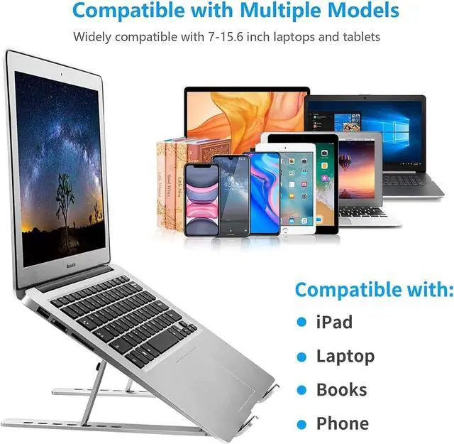 Alt view image 6 of 7 - Laptop Stand for Desk Ergonomic Design Adjustable Aluminum Foldable Portable Computer Stand Compatible with MacBook Air Pro HP   More 10-15.6Inch and Tablets (Silver)