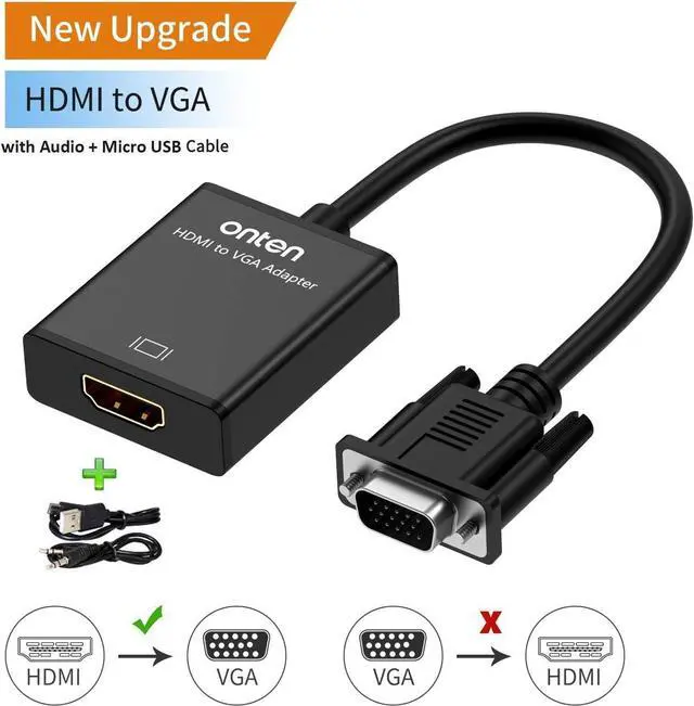 Alt view image 2 of 7 - ONTEN HDMI to VGA Adapter HDMI Female to VGA Male Converter with 3.5mm Audio Jack for TV Stick, Raspberry Pi, Laptop, Monitor, PC, Tablet, Digital Camera, Etc