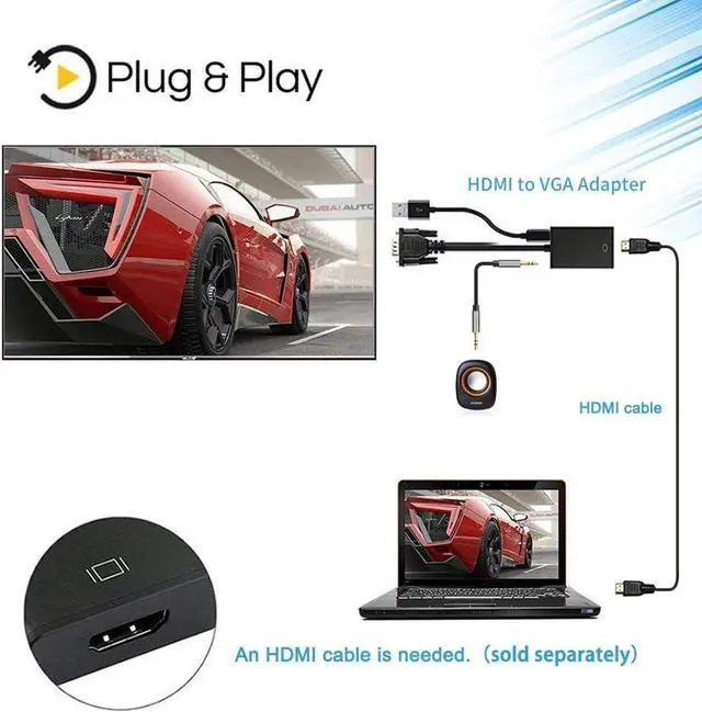 Alt view image 4 of 7 - ONTEN HDMI to VGA Adapter HDMI Female to VGA Male Converter with 3.5mm Audio Jack for TV Stick, Raspberry Pi, Laptop, Monitor, PC, Tablet, Digital Camera, Etc