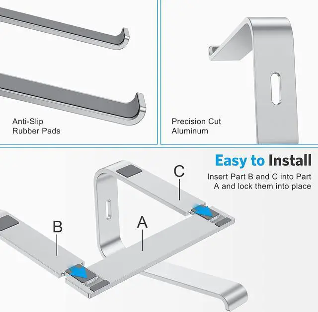 Alt view image 5 of 7 - Laptop Stand, Detachable Laptop Mount, Aluminum Laptop Holder Stand for Desk, Compatible with MacBook Air/Pro, Dell, HP, Lenovo and All Laptops (11-16 inch), Silver