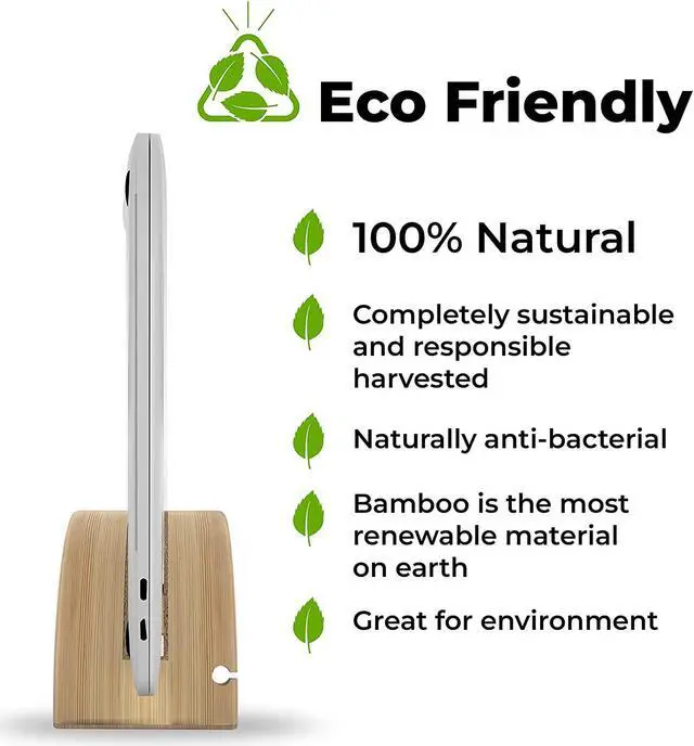 Alt view image 4 of 6 - Kothar Wood Vertical Laptop Stand for Desk, Natural Bamboo, Space-Saving Desktop Dock for Apple MacBook, Microsoft Surface, iPad, Tablets and More