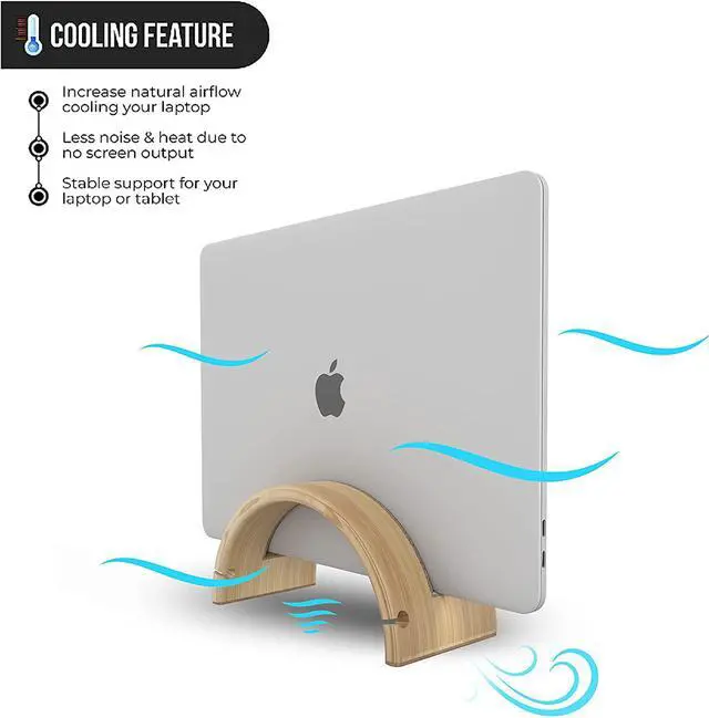 Alt view image 5 of 6 - Kothar Wood Vertical Laptop Stand for Desk, Natural Bamboo, Space-Saving Desktop Dock for Apple MacBook, Microsoft Surface, iPad, Tablets and More