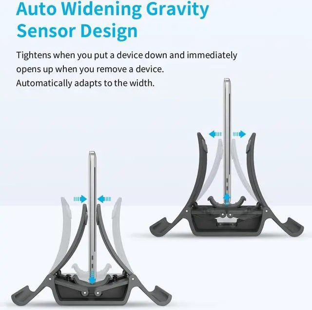 Alt view image 7 of 7 - MOMAX Wireless Charger Stand, Transparent Wireless Magnetic Charger with Magnetic Base, Vertical Laptop Stand Holder, Gravity Auto Locking Holder Storage Dock, Space Saving for Desk Organizer