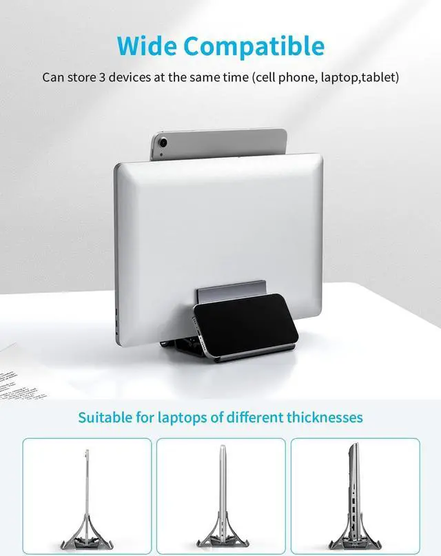 Alt view image 5 of 7 - MOMAX Vertical Laptop Stand Holder, Gravity Auto Locking Holder Storage Dock, Space Saving for Desk Organizer, Cell Phone Stand, Multiple USB Charging Station, 100 W GaN 6 Port USB C Charger Hub