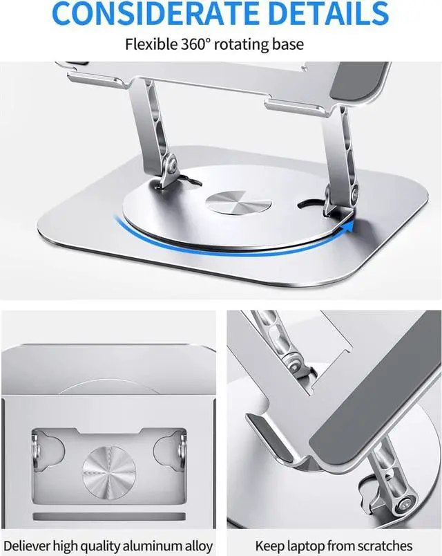 Alt view image 4 of 6 - Adjustable Computer Stand with 360 Rotating Base Ergonimic Foldable Laptop Riser for Desk Compatible with MacBook Pro/Air Notebook up to 16 Inches Silver