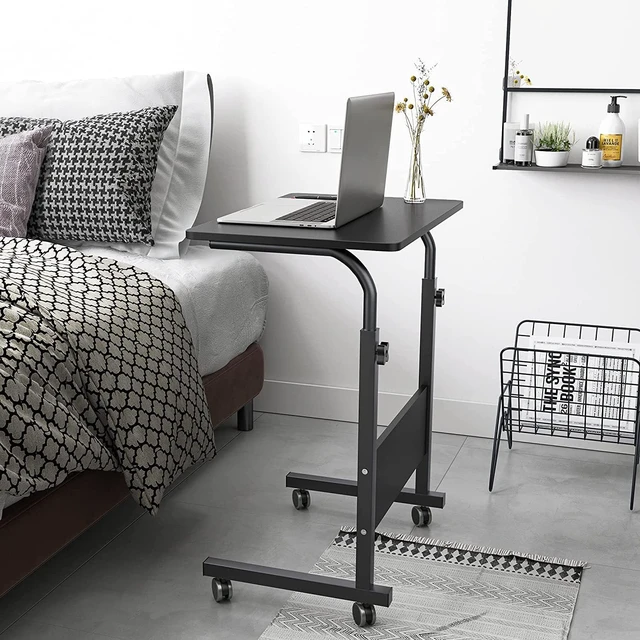 Alt view image 2 of 7 - DlandHome Mobile Side Table 23.6 inches on Wheels Adjustable Movable Portable Laptop Computer Stand for Bed Sofa, Black 05#1-60BK