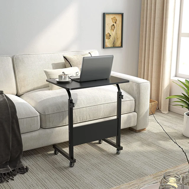 Alt view image 7 of 7 - DlandHome Mobile Side Table 23.6 inches on Wheels Adjustable Movable Portable Laptop Computer Stand for Bed Sofa, Black 05#1-60BK