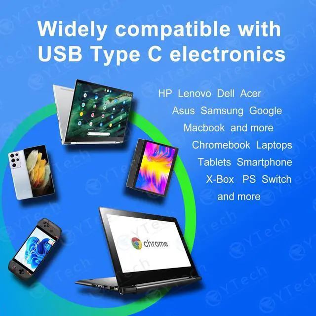 Alt view image 5 of 7 - 65W 45W USB-C Laptop Charger Type C Computer Fast Charger Power Adapter,Replacement Lenovo,Dell,HP,Acer,Asus,Google Chromebook Thinkpad Yoga EliteBook Spectre XPS Latitude,Samsung,Macbook pro,and More