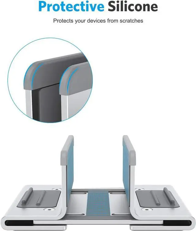 Alt view image 5 of 7 - OMOTON Upgraded Laptop Vertical Stand, 3-in-1 Laptop Holder Dock with Sturdy Silicone Pads for Ultra Protection, Suitable for iPhone/iPad/MacBook Pro/Surface/Samsung/Android Tablets, Silver
