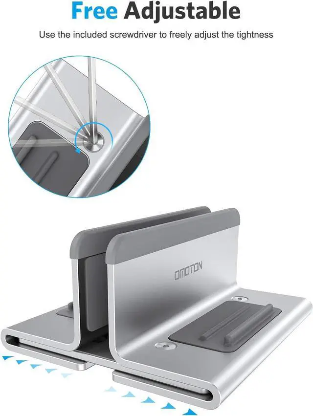 Alt view image 7 of 7 - OMOTON Upgraded Laptop Vertical Stand, 3-in-1 Laptop Holder Dock with Sturdy Silicone Pads for Ultra Protection, Suitable for iPhone/iPad/MacBook Pro/Surface/Samsung/Android Tablets, Silver