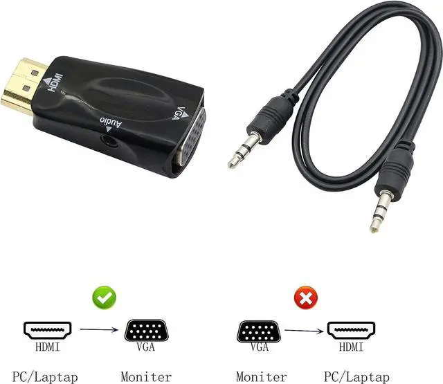 Alt view image 2 of 7 - HDMI to VGA Adapter Converter with 3.5mm Audio Jack Cablle HDMI to VGA Converter Male to Female Gold-Plated Connector HD Video 1080P for Laptop PC Monitor etc