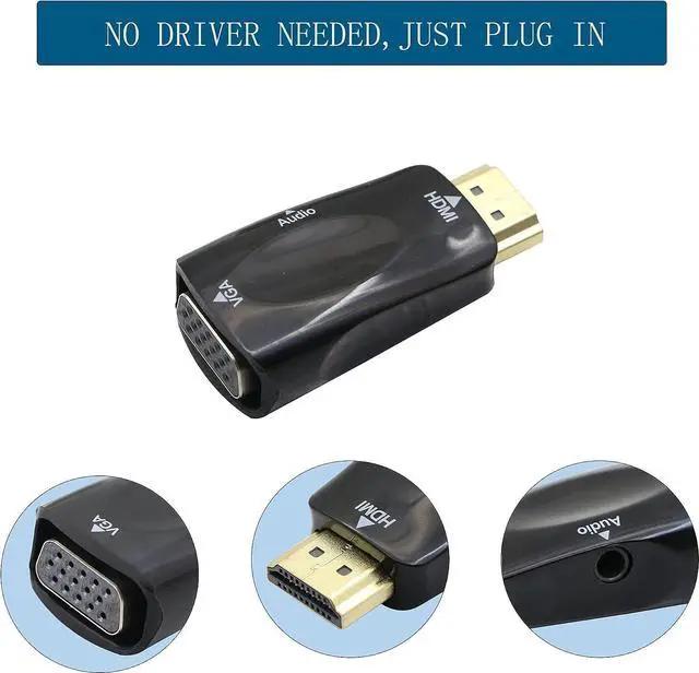Alt view image 3 of 7 - HDMI to VGA Adapter Converter with 3.5mm Audio Jack Cablle HDMI to VGA Converter Male to Female Gold-Plated Connector HD Video 1080P for Laptop PC Monitor etc