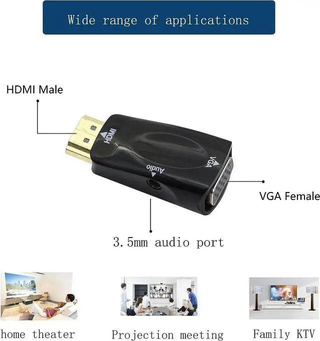 Alt view image 7 of 7 - HDMI to VGA Adapter Converter with 3.5mm Audio Jack Cablle HDMI to VGA Converter Male to Female Gold-Plated Connector HD Video 1080P for Laptop PC Monitor etc