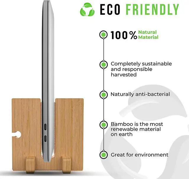 Alt view image 4 of 7 - Kothar Wooden Vertical Laptop Stand for Desk, Vertical Laptop Holder, Bamboo, Desktop Dock for Apple MacBook, Microsoft Surface, iPad, Tablets and More