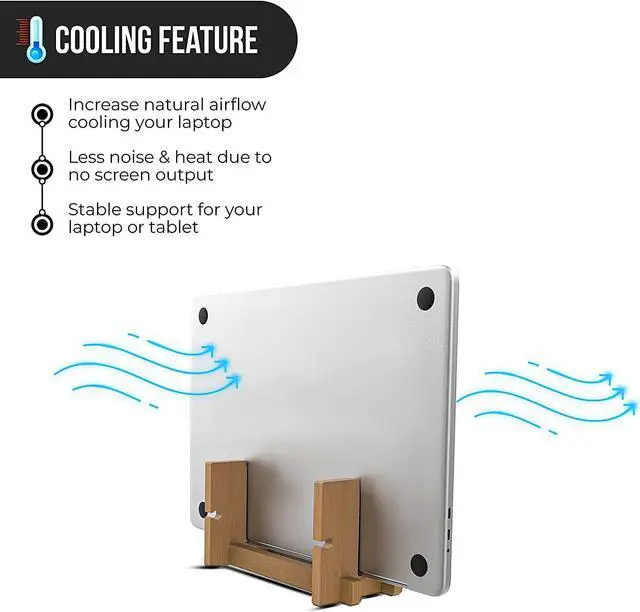 Alt view image 6 of 7 - Kothar Wooden Vertical Laptop Stand for Desk, Vertical Laptop Holder, Bamboo, Desktop Dock for Apple MacBook, Microsoft Surface, iPad, Tablets and More