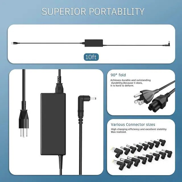 Alt view image 5 of 7 - 90w Universal Laptop Charger ETL Ac AdapterCompatible with Dell Hp Lenovo IBM Toshiba Acer Asus Samsung Sony Fujitsu Gateway Notebook Ultrabook Chromebook with 3 USB Ports 16 Tips
