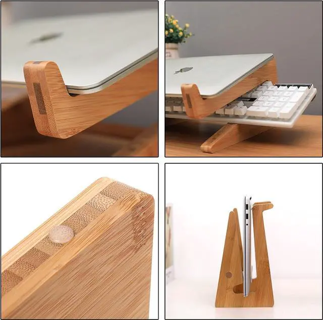 Alt view image 3 of 7 - Nuvograin Laptop Stand, Wooden Vertical Laptop Stand for Desk, Bamboo Laptop Stand Compatible with MacBook Air Pro/Dell XPS/Surface pro/HP/Pixelbook/Lenovo, More Laptops 13-17.7inch
