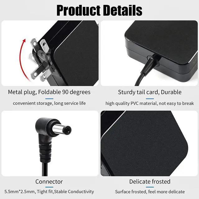 Alt view image 4 of 7 - 65W AC Laptop Charger Adapter Replacement for Asus U56E X555L X551M X53U X550C Q551L Q301L K53E K55A S500C S400C A53E R554L TP500L F555L PA-1700-02 ADP-65DW B ADP-45BW-B Power Supply Cord
