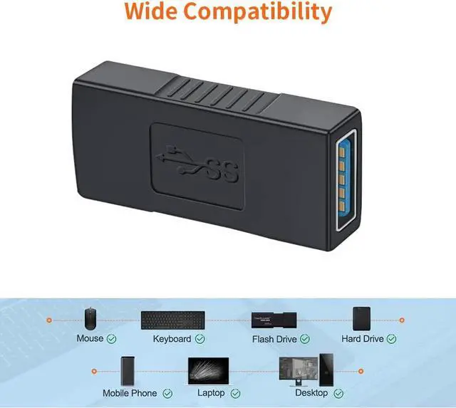 Alt view image 7 of 7 - USB 3.0 Female to Female USB Adapter [2 Pack] USB Coupler USB 3.0 A Female to Female Extension Adapter USB to USB Adapter Black