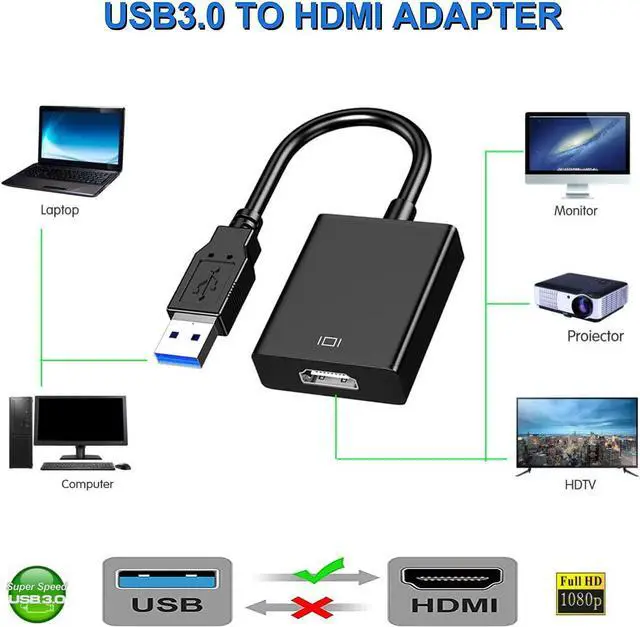 Alt view image 2 of 7 - USB to HDMI Adapter USB 3.0/2.0 to HDMI 1080P/60Hz Multi-Display Graphics Converter Cable with Video Audio for Laptop PC Monitor Projector HDTV Compatible with Windows (Not Support Linux Vista)