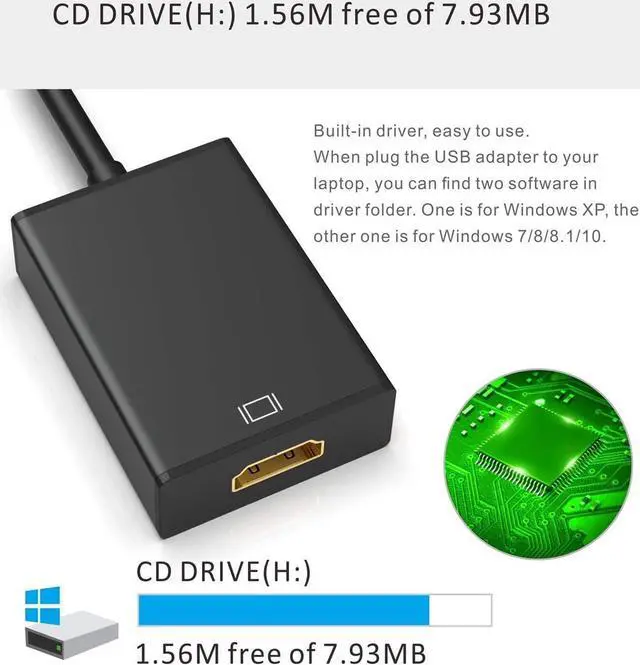 Alt view image 4 of 7 - USB to HDMI Adapter USB 3.0/2.0 to HDMI 1080P/60Hz Multi-Display Graphics Converter Cable with Video Audio for Laptop PC Monitor Projector HDTV Compatible with Windows (Not Support Linux Vista)