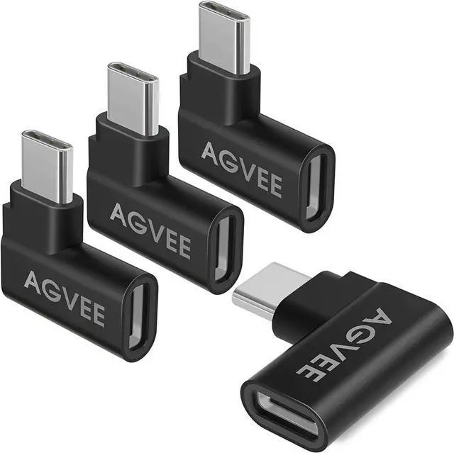 Main image of [4 Pack] 90 Degree Right Angled USB-C Male to USB-C Female Adapter (Type-C 3.2 Gen 2) Converter Video Type-C 10G Data Extension Coupler Connector Black