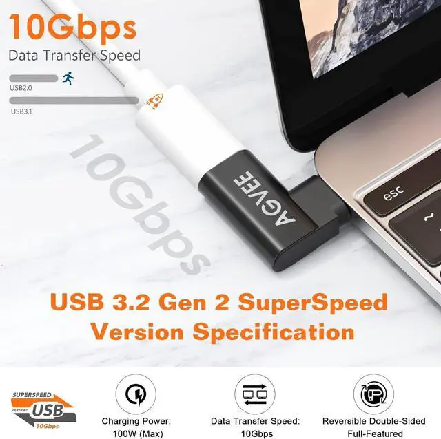 Alt view image 2 of 7 - [4 Pack] 90 Degree Right Angled USB-C Male to USB-C Female Adapter (Type-C 3.2 Gen 2) Converter Video Type-C 10G Data Extension Coupler Connector Black