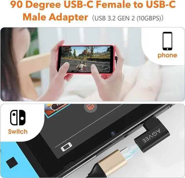 Alt view image 4 of 7 - [4 Pack] 90 Degree Right Angled USB-C Male to USB-C Female Adapter (Type-C 3.2 Gen 2) Converter Video Type-C 10G Data Extension Coupler Connector Black