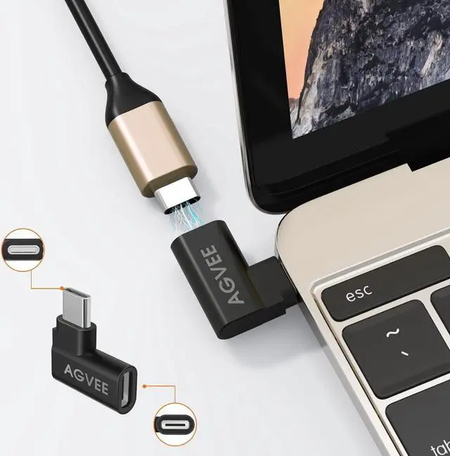 Alt view image 5 of 7 - [4 Pack] 90 Degree Right Angled USB-C Male to USB-C Female Adapter (Type-C 3.2 Gen 2) Converter Video Type-C 10G Data Extension Coupler Connector Black