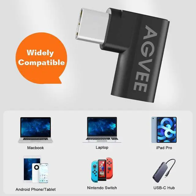 Alt view image 7 of 7 - [4 Pack] 90 Degree Right Angled USB-C Male to USB-C Female Adapter (Type-C 3.2 Gen 2) Converter Video Type-C 10G Data Extension Coupler Connector Black