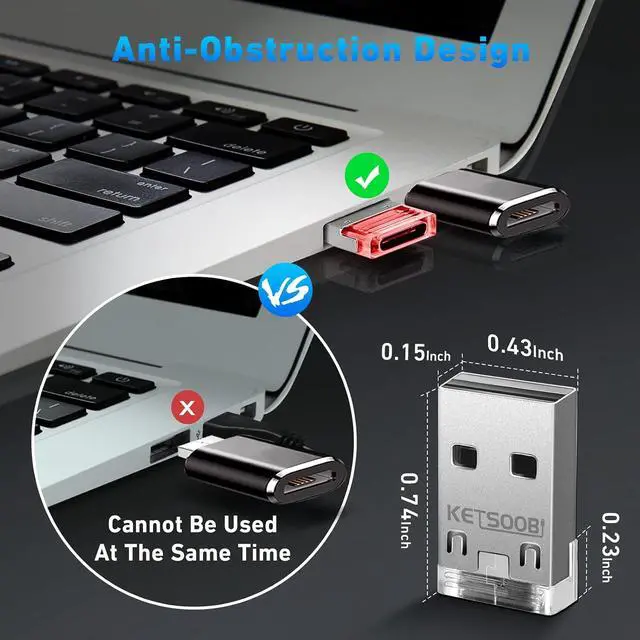 Alt view image 7 of 7 - USB C to USB Adapter 3-Packs Type C Male to USB A Female Converter with LED Indicator Red Color