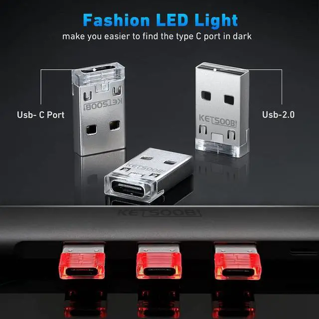 Alt view image 6 of 7 - USB C to USB Adapter 3-Packs Type C Male to USB A Female Converter with LED Indicator Red Color