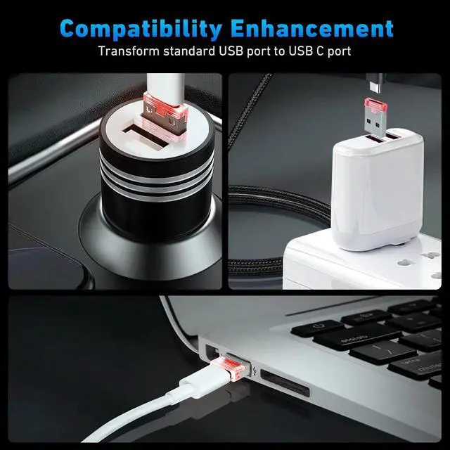 Alt view image 4 of 7 - USB C to USB Adapter 3-Packs Type C Male to USB A Female Converter with LED Indicator Red Color
