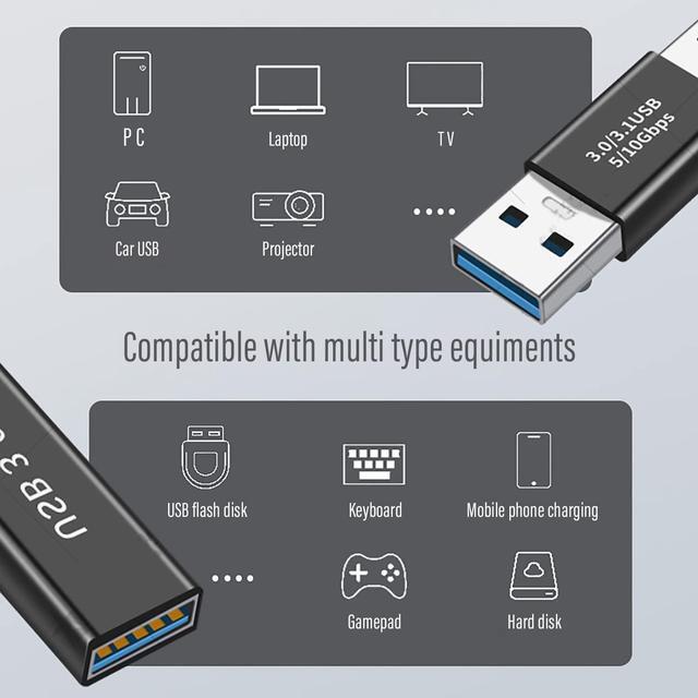 Alt view image 3 of 5 - 3kinds of USB 3.0 apters kit USB 3.0 Female to Female and Male to Male and Female to Male high Speed Convert Extension Coupler Connector converte Black