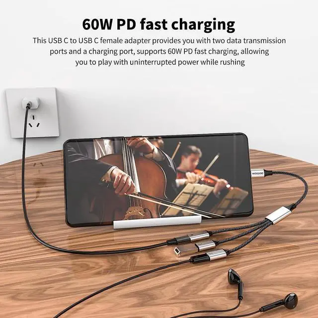 Alt view image 2 of 6 - USB C to USB C Female Adapter USB Splitter Y Cable,USB C Male to 3 USB-C Female Cord Converter,3 USB C Port Hub Charger Power Split Adapter for Mac,Xbox One Series X/S,PS4,PS5,Laptop
