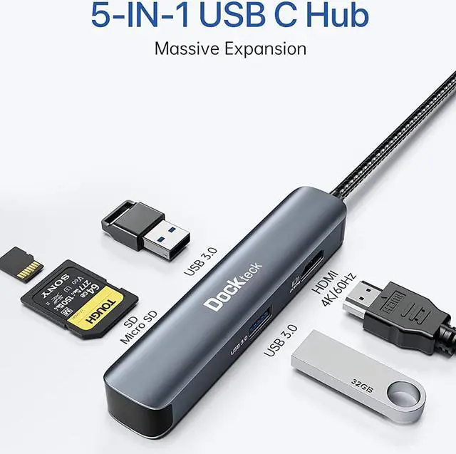 Alt view image 4 of 5 - USB C Hub Multiport Adapter - Dockteck 5 in 1 USB-C Dongle Hub with 4K 60Hz HDMI, USB 3.0 5Gbps Data, SD/Micro SD Card Reader for MacBook Pro/Air, iPad Pro/Air, Surface Pro, XPS, Laptops