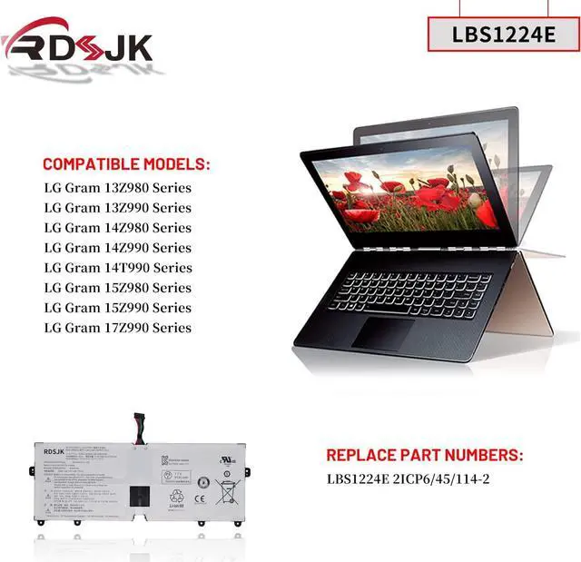 Alt view image 3 of 7 - LBS1224E LBR1223E Laptop Battery for LG Gram 13Z980 13Z990 13Z980-G 13Z980-U 13Z980-A 13Z990 14Z990 14T90N 15Z980 15Z990 17Z990 Gram 2018 13Z980 14Z980 14Z980-U 14Z980-G 15Z980 15Z980-G 7.7V 72Wh