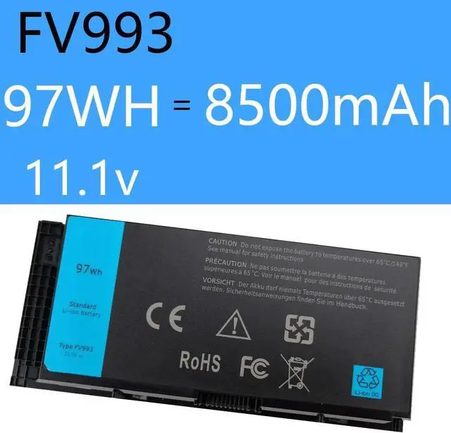 Alt view image 2 of 3 - [11.1V 97Wh] M6600 FV993 Laptop Battery for Dell Precision M4600 M4700 M4800 M6700 M6800 Series Battery Fit for FV993 KJ321 FJJ4W R7PND PG6RC RY6WH T3NT1