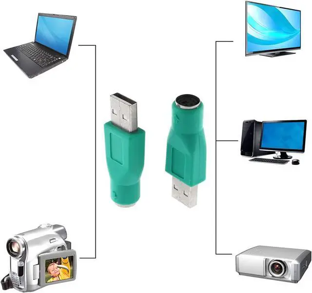 Alt view image 4 of 6 - USB to PS2 Adapter 2PCS Green PS/2 Female to USB Male Converter Adapter for Mouse and Keyboard Green