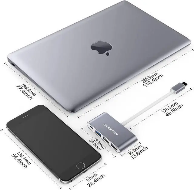 Alt view image 5 of 6 - 4-in-1 USB-C Hub with Type C USB 3.0 USB 2.0 for 2025-2016 MacBook Pro (M1-M5) iPhone 17-15 New Mac Air/Surface ChromeBook More Multiport Charging & Connecting Adapter (C13 Space Gray)