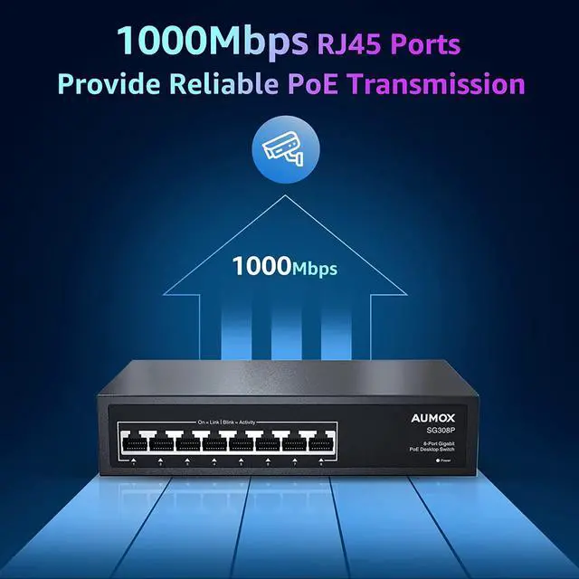Alt view image 4 of 7 - 8 Port Gigabit PoE Switch, 8 Port PoE 120W, Gigabit Ethernet Unmanaged Network Switch, Plug and Play, Sturdy Metal Housing, Traffic Optimization