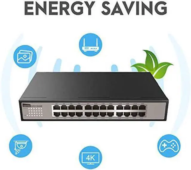 Alt view image 2 of 6 - Netis 24 Port Unmanaged Gigabit Switch, Desktop Ethernet Splitter, Ethernet Hub, Plug and Play, Fanless Quite, Traffic Optimization, Sturdy Metal, Rack mountable with Included mounting Bracket