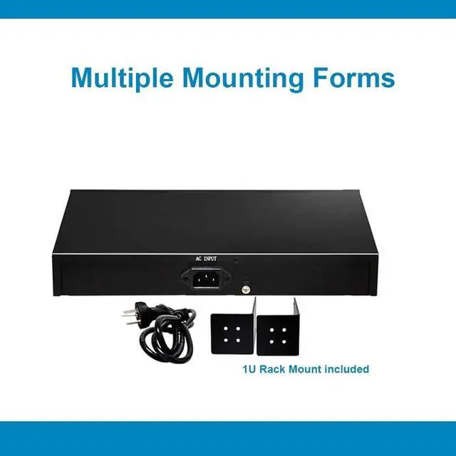 Alt view image 7 of 7 - Real HD 16 Port PoE Switch, High Power 300W, 16 PoE+ 100Mbps Ports with 2 Gigabit Uplink Ethernet Ports, Unmanaged Plug and Play, Each Port Up to 30W, 802.3af/at Compliant, Rack Mount