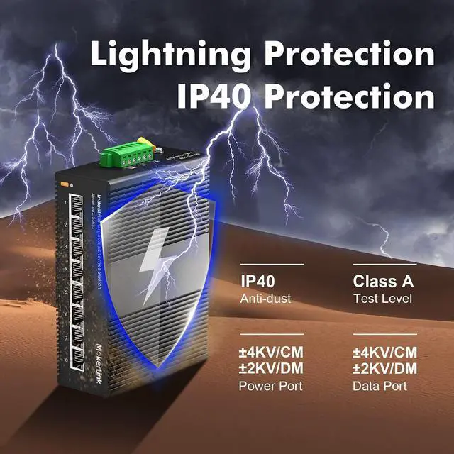 Alt view image 4 of 7 - MokerLink 8 Port Gigabit Industrial DIN-Rail Ethernet Switch, 16Gbps Switching Capacity, IP40 Rated Unmanaged Network Switch (-40 to 185°F), with UL Power Supply