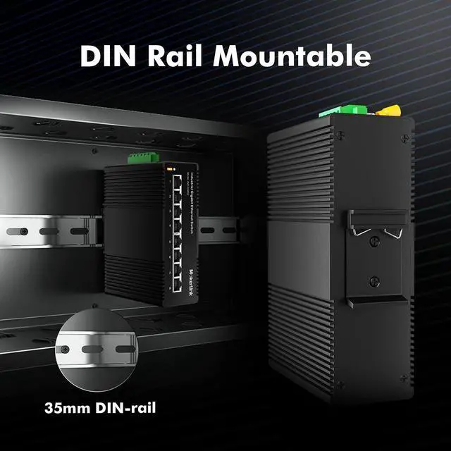 Alt view image 6 of 7 - MokerLink 8 Port Gigabit Industrial DIN-Rail Ethernet Switch, 16Gbps Switching Capacity, IP40 Rated Unmanaged Network Switch (-40 to 185°F), with UL Power Supply